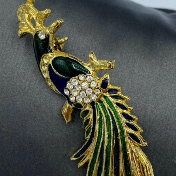Unbranded Jewelry - Vintage Blue & Green Brooch Pin Bird Rhinestone